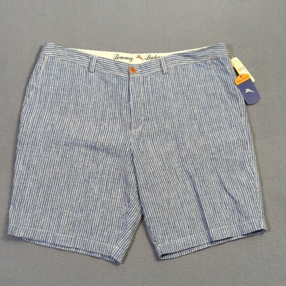 Tommy Bahama Shorts Men's 40 Blue  Provence Striped Linen 10" Vacation Travel - Picture 1 of 10